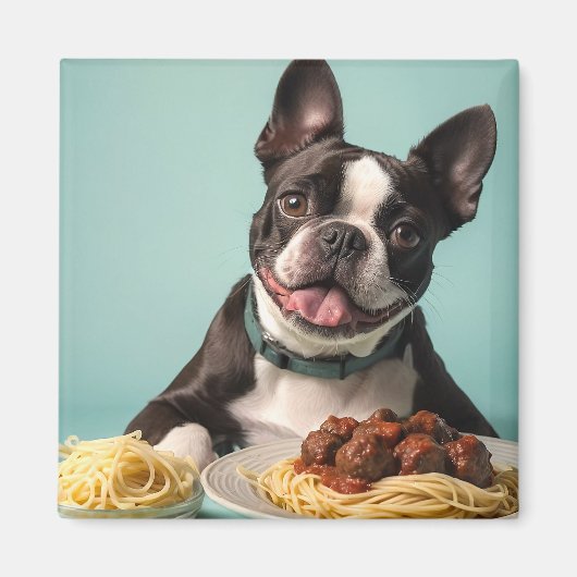 Aimant Cute Boston Terrier Avec Spaghetti Bolognaise (Devant)