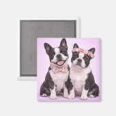 Aimant Cute Boston Terrier Couple Valentine Illustration  (Recto/Verso)