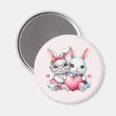 Aimant Cute Bunnies Sharing a Heart (Recto/Verso)