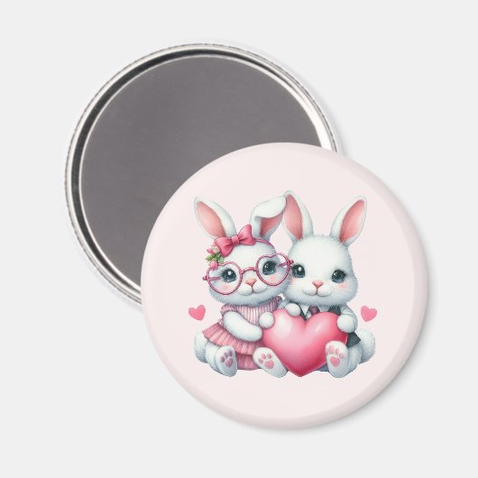 Aimant Cute Bunnies Sharing a Heart (Recto/Verso)