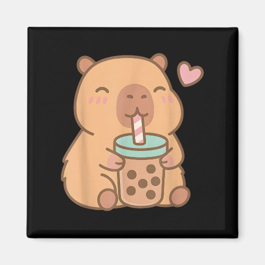 Aimant Cute Capybara Kawaii Anime Boire Bubble Tea Lov (Devant)