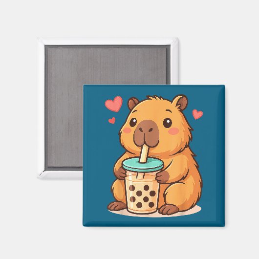 Aimant Cute Capybara Kawaii Anime Drinking Bubble Tea Lov (Recto/Verso)