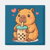 Aimant Cute Capybara Kawaii Anime Drinking Bubble Tea Lov (Devant)