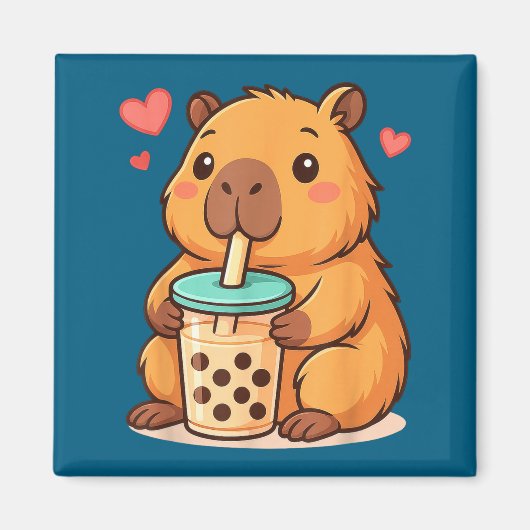 Aimant Cute Capybara Kawaii Anime Drinking Bubble Tea Lov (Devant)