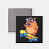 Aimant Cute Capybara Skateboarding Chill Animal Lover Art (Recto/Verso)