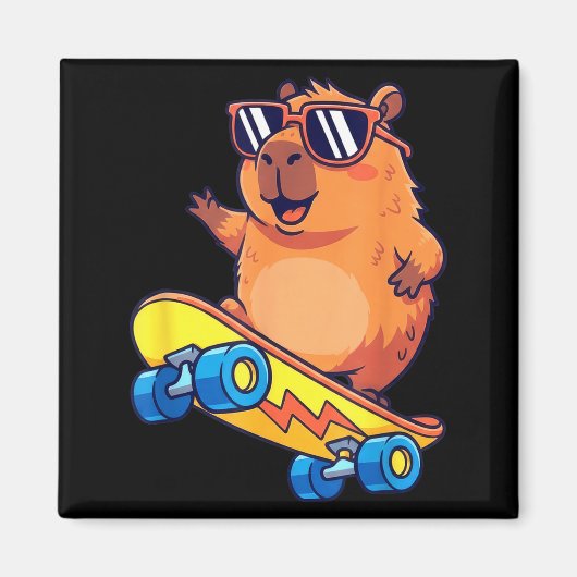 Aimant Cute Capybara Skateboarding Chill Animal Lover Art (Devant)