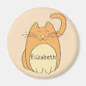 Aimant Cute Cartoon Chat Ajouter un nom | Beige (Devant)