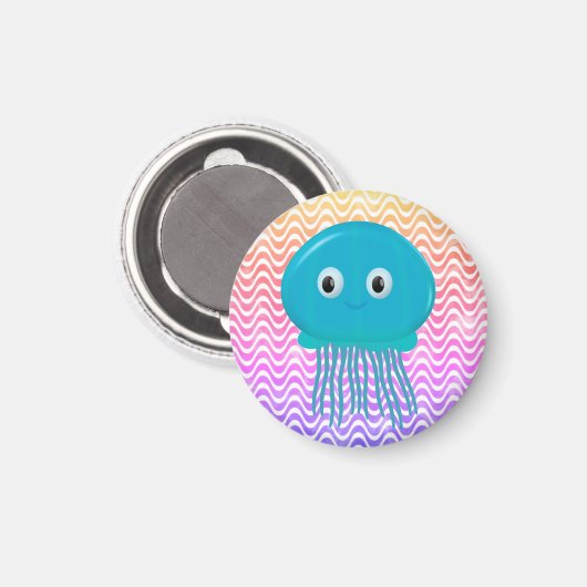 Aimant Cute Cartoon Jellyfish Dans Océan Coloré (Recto/Verso)