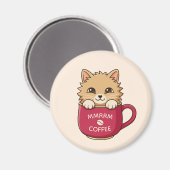 Aimant Cute Cartoon Kitten Coffee Mug Beige Custom Text (Recto/Verso)