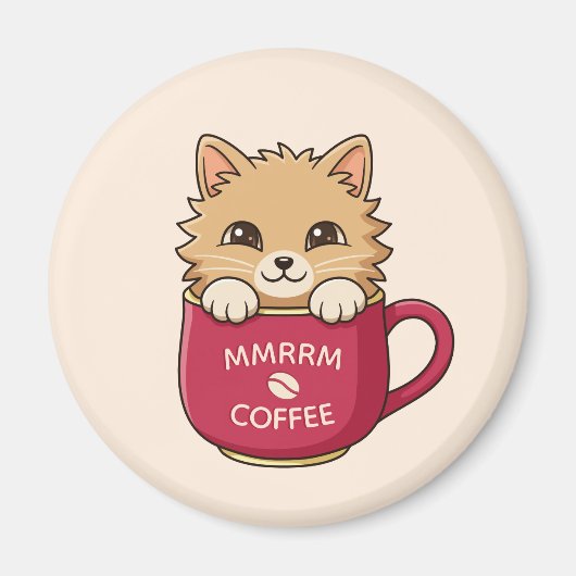 Aimant Cute Cartoon Kitten Coffee Mug Beige Custom Text (Devant)
