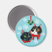 Aimant Cute cats, mistletoe Christmas winter snow (Recto/Verso)