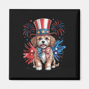 Aimant Cute Cavapoo Chien Patriotique Casquette Jour de l