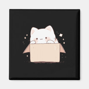Aimant Cute Chat Blanc Dans Une Boîte Carton Japonais Kaw