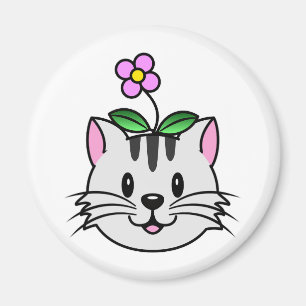 Aimant Cute chat caricature avec une fleur sur la tête