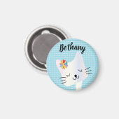 Aimant Cute Chat et Fleurs Dotty Personnalisé (Recto/Verso)