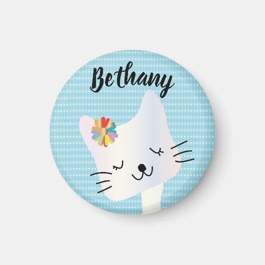 Aimant Cute Chat et Fleurs Dotty Personnalisé (Devant)