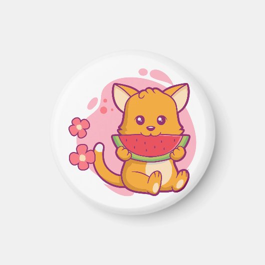 Aimant Cute Chat Manger Watermelon | Kawaii (Devant)