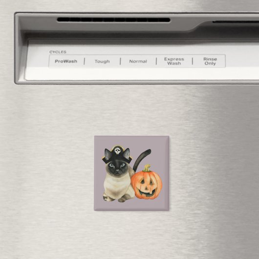 Aimant Cute chat pirate de Siamese avec Jack-o'-lantern (In Situ (Lave-vaisselle))