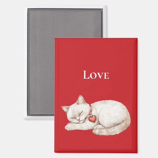 Aimant Cute Chat Red Heart Love (Recto/Verso)