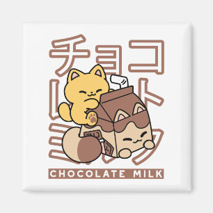 Aimant Cute Chat Riding Chocolat Lait Carton Kawaii Art