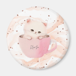 Aimant Cute chat rose blanc dans une tasse de thé