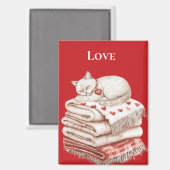 Aimant Cute chat sur couvertures (Recto/Verso)