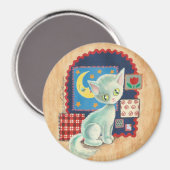 Aimant Cute chaton blanc et patchwork (Recto/Verso)