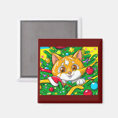 Aimant Cute chaton dans le sapin de Noël amusant (Recto/Verso)