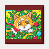 Aimant Cute chaton dans le sapin de Noël amusant (Devant)