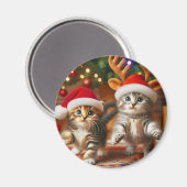 Aimant Cute chatons avec le Père Noël et casquettes de re (Recto/Verso)