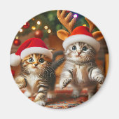Aimant Cute chatons avec le Père Noël et casquettes de re (Devant)