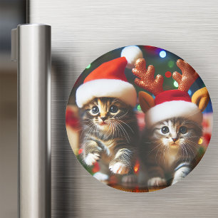Aimant Cute chatons avec le Père Noël et casquettes de re