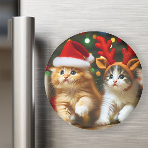 Aimant Cute chatons avec le Père Noël et les casquettes d