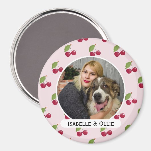 Aimant Cute Cherry Pattern Personalised Photo (Recto/Verso)