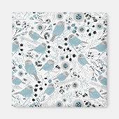 Aimant Cute Chickadee Birds Blue Gray Flowers Berries (Devant)