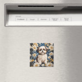 Aimant Cute Chih Tzu Chien Blanc Fleurs De Faisée (In Situ (Lave-vaisselle))