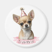 Aimant Cute Chihuahua avec le nom Pink Whimsical Design (Devant)