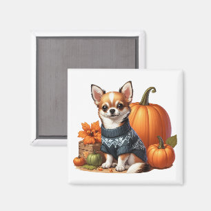 Aimant Cute Chihuahua en Sweat avec Citrouille