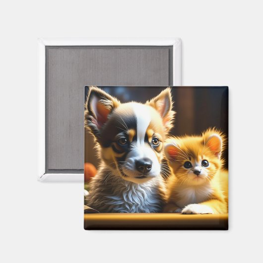Aimant Cute Chiot et Kitten (Recto/Verso)
