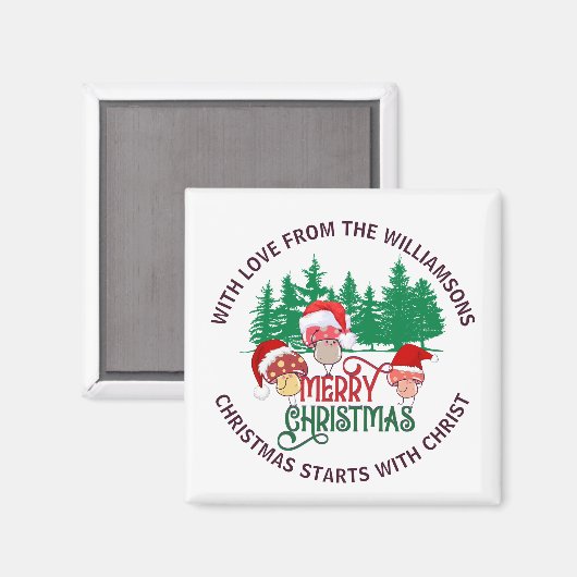 Aimant Cute Christian MERRY CHRISTMAS Mushroom (Recto/Verso)