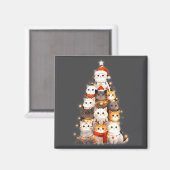 Aimant Cute Christmas Cats Tree Lights Holiday Kittens Il (Recto/Verso)