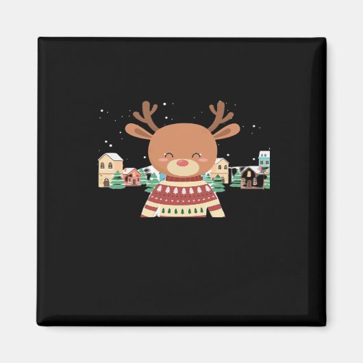Aimant Cute Christmas Deer Minimal Design (Devant)