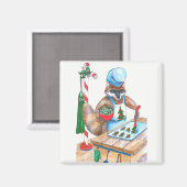 Aimant Cute Christmas Raccoon Chef culinaire Conçu (Recto/Verso)
