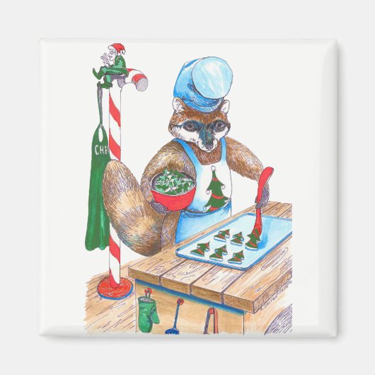 Aimant Cute Christmas Raccoon Chef culinaire Conçu (Devant)