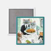 Aimant Cute Convivial Chat Thanksgiving dîner (Recto/Verso)