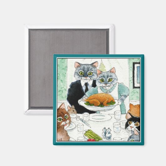 Aimant Cute Convivial Chat Thanksgiving dîner (Recto/Verso)