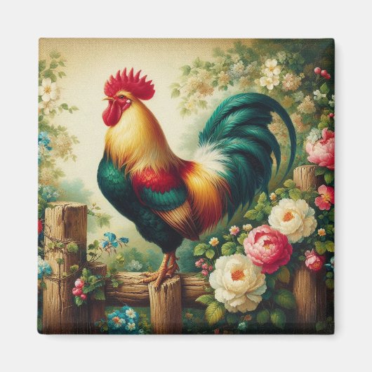 Aimant Cute coq rustique/vintage (Devant)