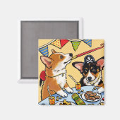 Aimant Cute Corgi Chien Anniversaire fête Chiot Carré (Recto/Verso)