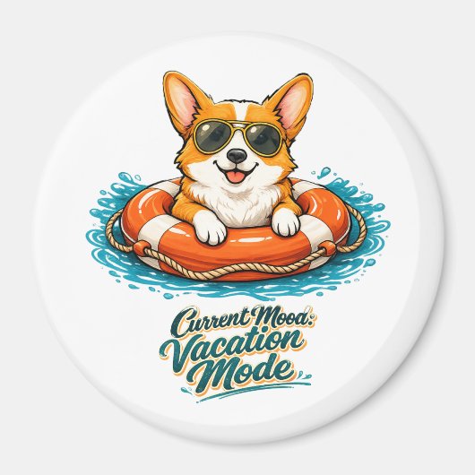 Aimant Cute Corgi "Vacation Mode" Summer Design (Devant)