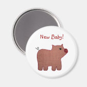 Aimant Cute Country Style Pink Plaid Pig Nouveau bébé (Recto/Verso)